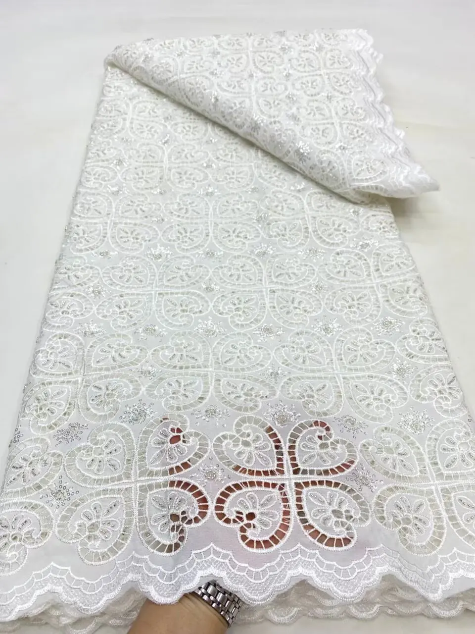

(5yards/pc) High quality white chiffon lace with tube beads sequins embroidered African wedding lace fabric for dress WDP027