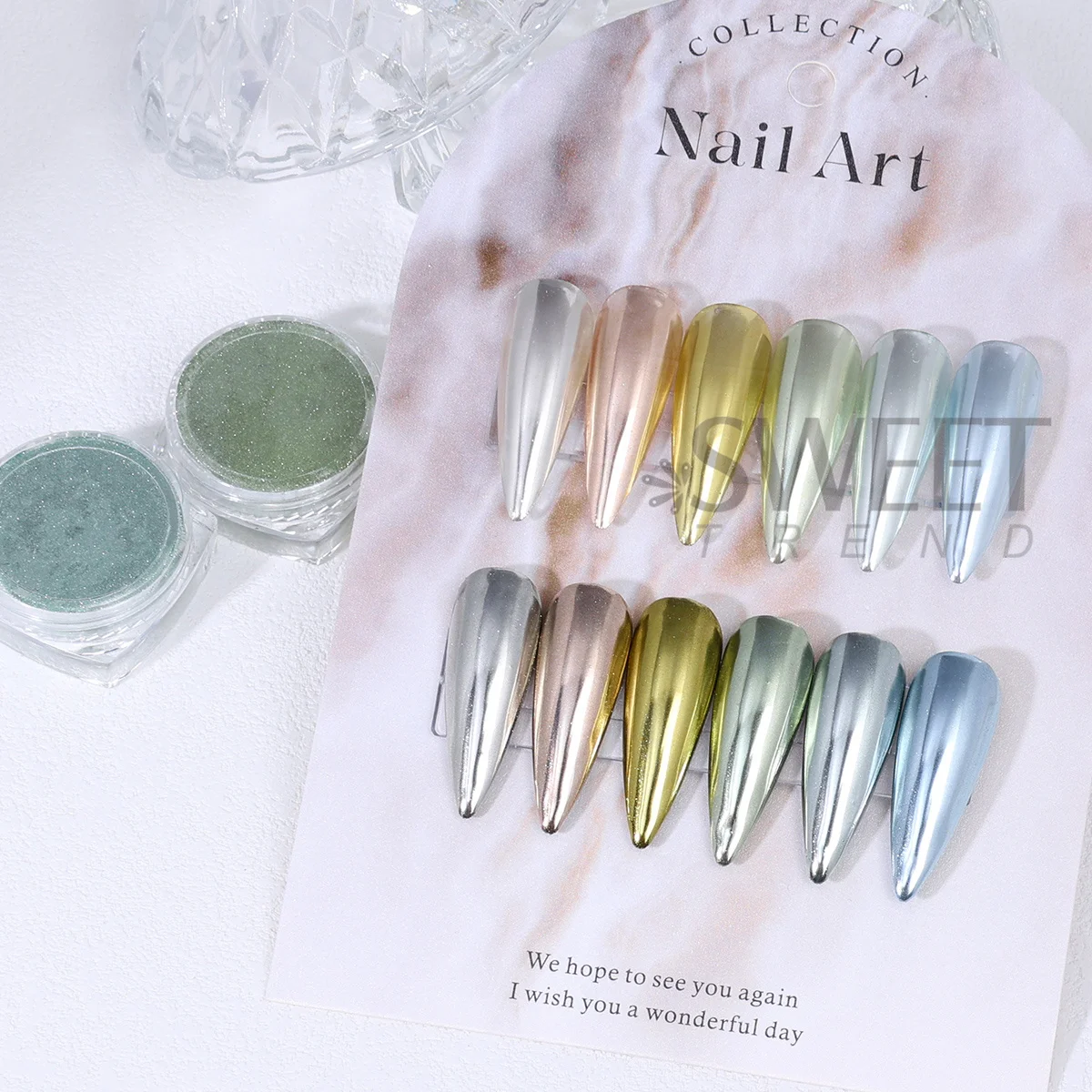 6pcs 일반 미러 네일 아트 안료 펑크 Y2K 디자인 마찰 먼지 그린 블루 골든 메탈릭 글리터 파우더 겨울 매니큐어 플래시