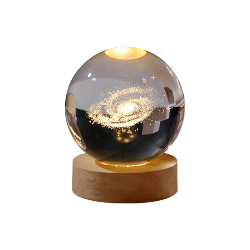 6cm 3D Crystal Ball Planet Night Light Laser Engraved Solar System Globe Astronomy Birthday Gift Home Space Desktop Decoration