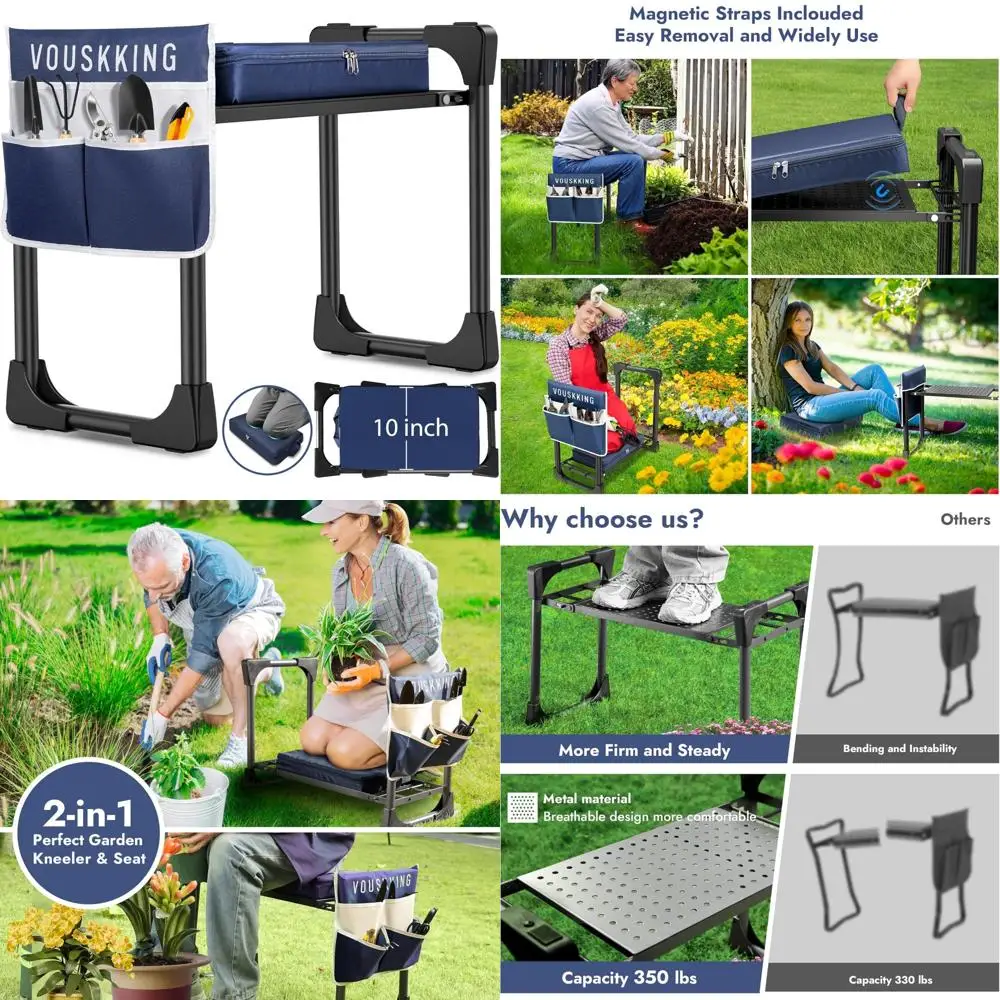 

Heavy-Duty Foldable Garden Kneeler Seat - Thick, Wide, Soft Pad with Magnetic Stripe, Supports Up to 350lbs, Durable Gardening A