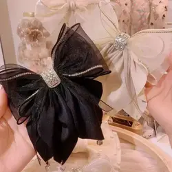 Girls Headwear Black Fabric Butterfly Hair Clip Crystal Hairpins Spring Clip  Ponytail Barrettes Hair Accessories for Women