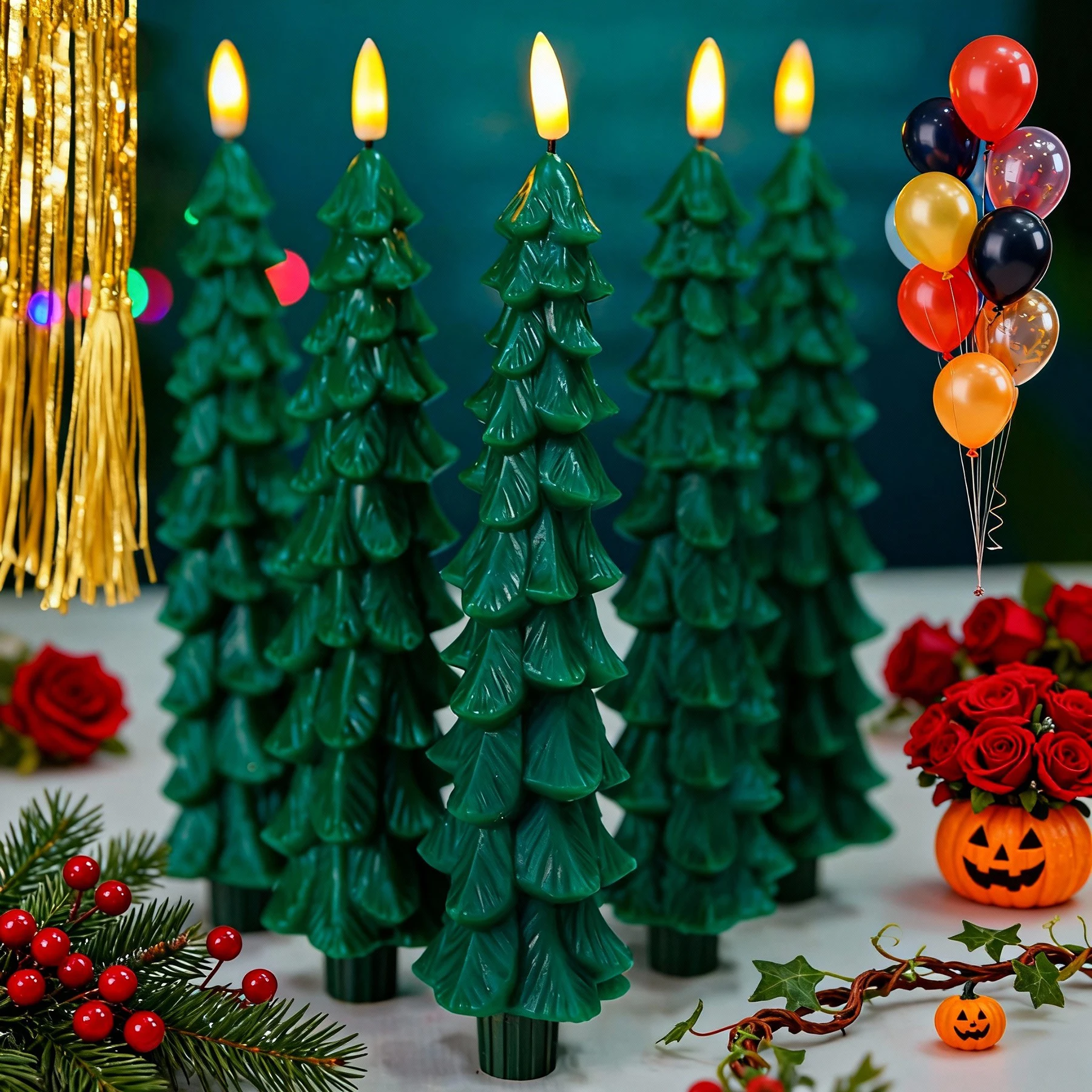 Christmas Flameless Candles Green Led Candlesticks with Timer Remote Christmas Tree 3D Flickering Flameless LED Candles