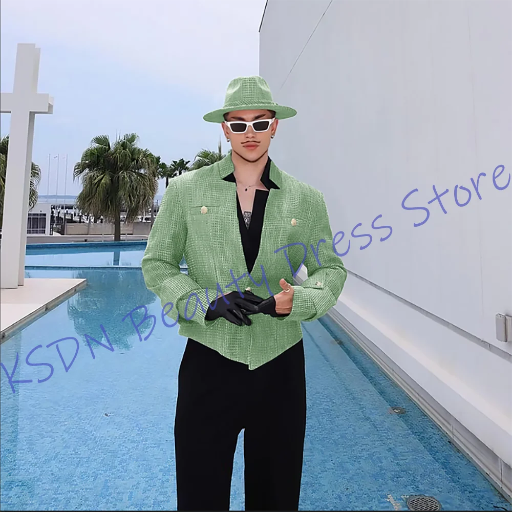 

Sophisticated Men's Light Green Tweed Suit Elegant Two-piece (Jacket+Pants) Set Stylish Casual Formal Outfit for Summer Events