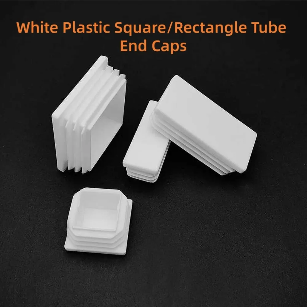 Premium White Plastic Square/Rectangle Tube Inserts 10x20mm-200x200mm Furniture Foot Caps, Dustproof Pipe Bungs for Metal Tubing