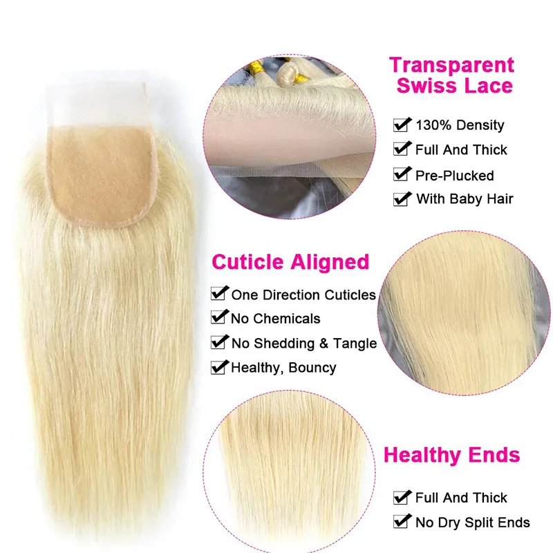 613 Blonde 4x4 5x5 6x6 Straight Lace Closure Human Hair Melt Skin Invisible Pre Plucked Hairline 13x4 Ear to Ear Lace Frontal