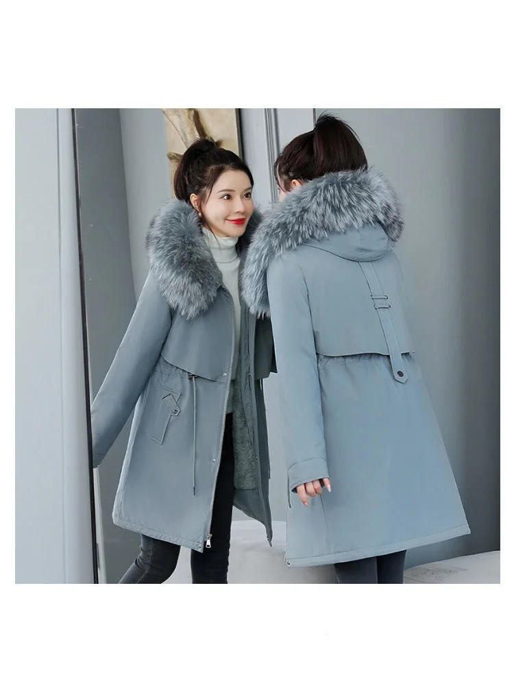 Thicken Parkas 8XL New Winter Jacket Casual Long Coat Wool Liner Hooded Parkas With Fur Collar Female Cotton Warm Snow Outwear