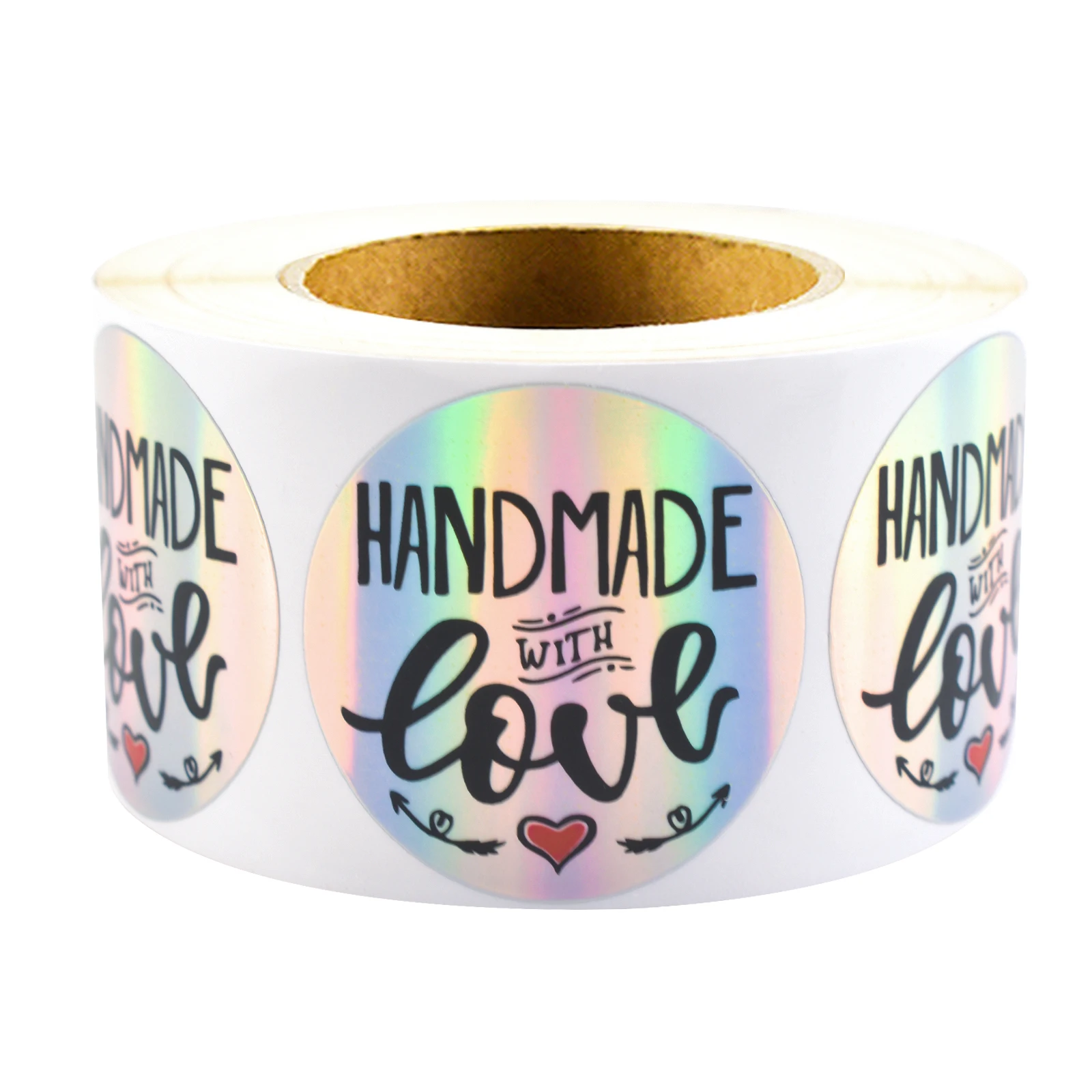 

500Pcs 1.5in Holographic Laser Film Handmade Heart Label Decorative Stickers, Baking Handmade Decorative Stickers, Business Product Packaging Stickers, Gift Box Decorative Packaging Labels, Party Gift Decoration Stickers, Envelope Sealing Decoration Stick