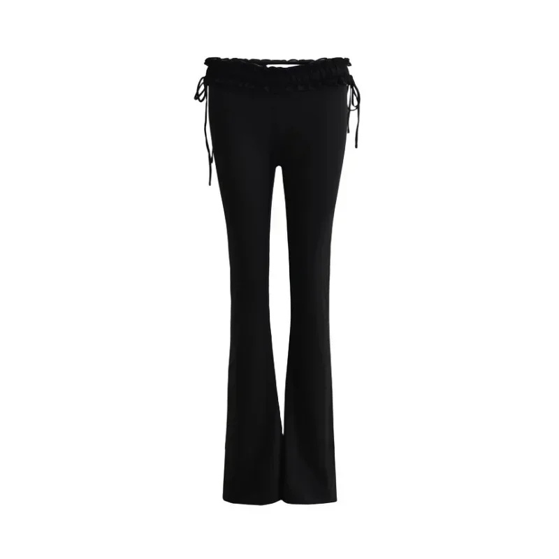 Pop taille basse cordon cloche bas pantalon femmes Sexy coupe ajustée élastique enveloppement autour de pantalons longs Ins Style décontracté mode