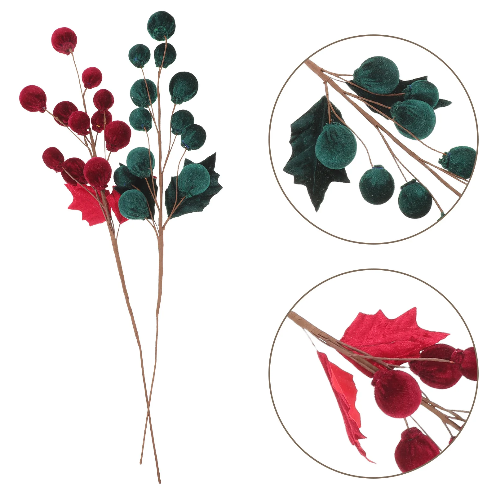 

2pcs Christmas Decoration picks Artificial Red Berry Stems Faux Pine Branches For Wreath Garlands Table Centerpiece Craft