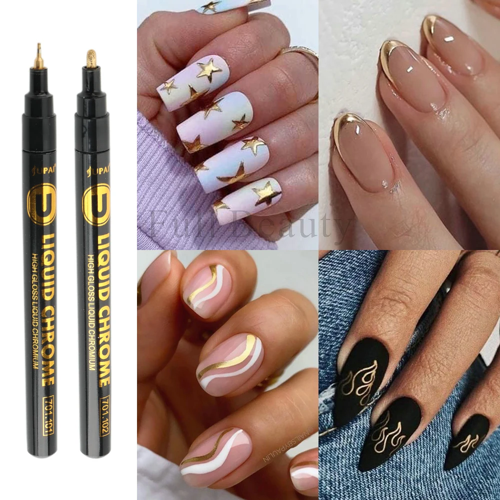 Bolígrafo de grafiti para manicura, 1 piezas, Color metálico dorado y plateado, rotulador de uñas a prueba de agua, diseño de esmalte de Gel, pincel delineador de dibujo, LEB704