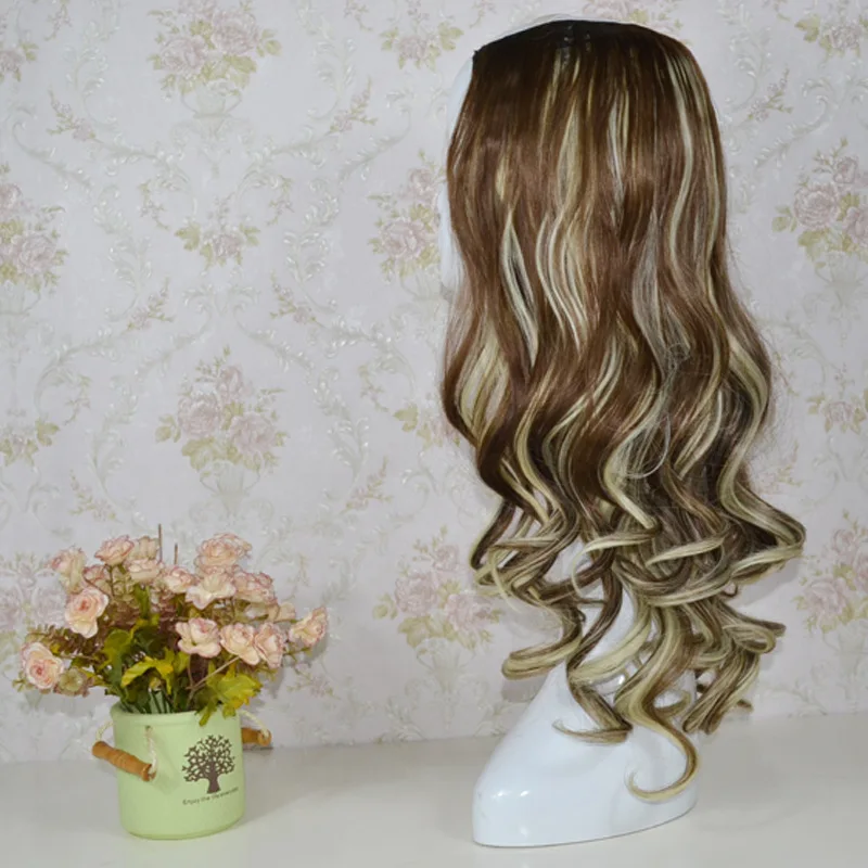 Long Wavy Synthetic Wig U Shape Water Wave Half Wig for Women Natural Looking Heat Resistant Fiber Cosplay Party Daily