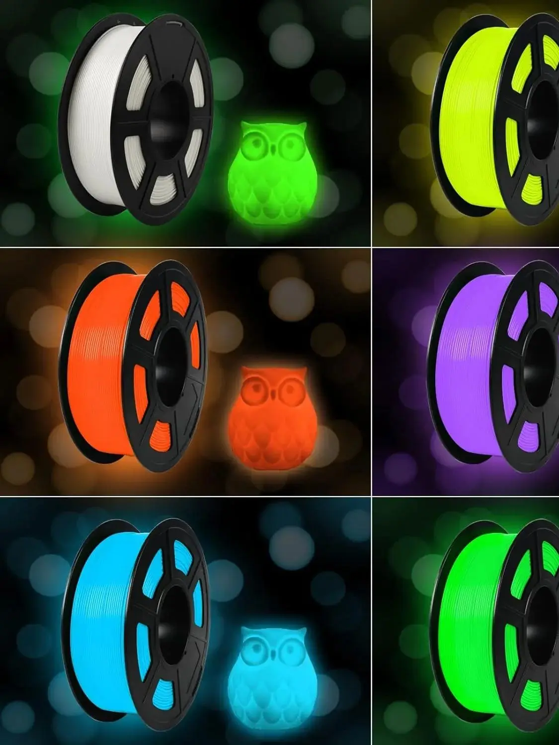 SUNLU 2KG Filament PLA Świecący w Ciemności, Równo Nawinięty Filament PLA Luminescencyjny 1.75mm 1KG Filament Pasuje do Większości Drukarek 3D FDM — zdjęcie produktu 7