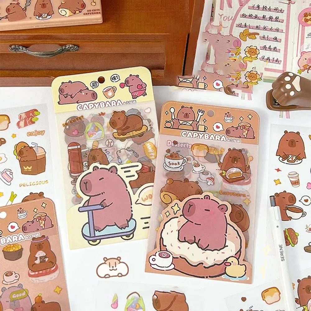 4 Pcs/bag Cartoon Capybara Sticker Creative Waterproof Capybara Ledger Material Aesthetic Cute Stationery Sticker Diary