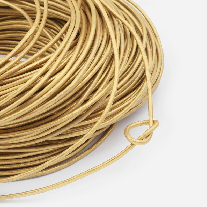 

5 метров, 2 мм, 3 мм, круглый шнур из натуральной кожи, фурнитура для браслетов, золотистый цвет, веревка из натуральной коровьей кожи для изготовления ювелирных изделий