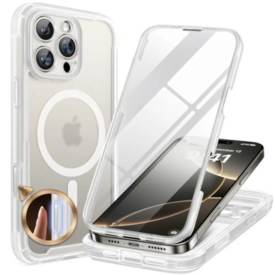 

Magnetic for iPhone 16 Pro Case Full-Body Phone with Built-in Glass Screen Protector, [Compatible with MagSafe] Military Drop P