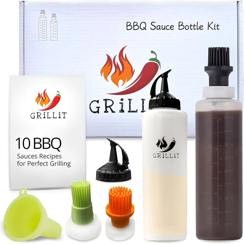 

BBQ Brushes or Sauce – Silicone Basting Brush Dispenser or Grilling, Roasting & BBQ Sauce Bottles or Cooking, Designs and Oils –