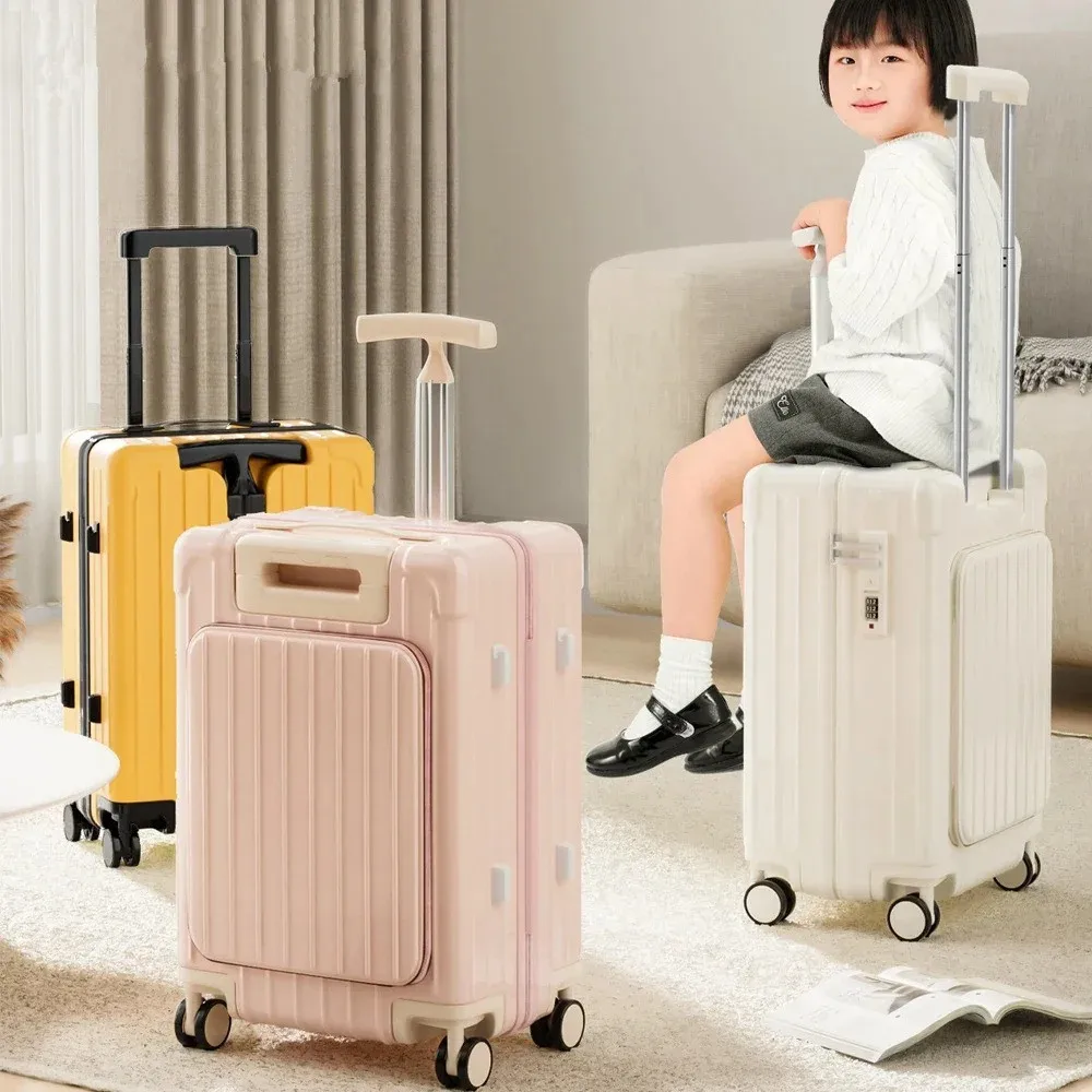 

Travel Suitcase Luggage with Cup Holder Multifunction Carry On Luggage Boarding Case Kids Stroller Sitting and Riding Suitcase
