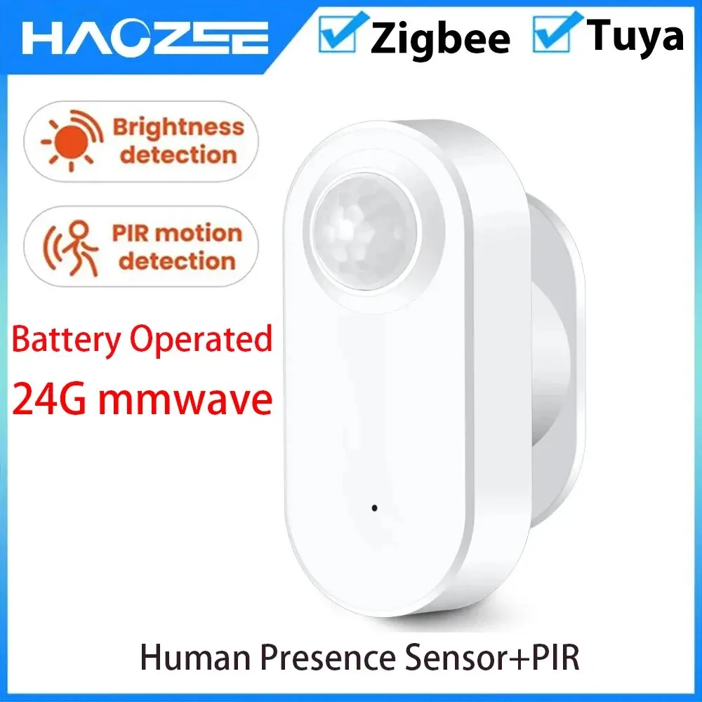 Tuya Zigbee Human Presence+ PIR Motion Detection Sensor Luminance Detector Battery Operated Support Zigbee2mqtt Home Assistant