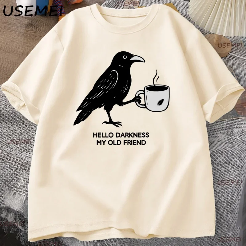 Retro Raven Coffee Casual T-Shirt - Historical Theme T-Shirt - Autumn Top - Women's and Men's - Creative Round Neck - Short Slee
