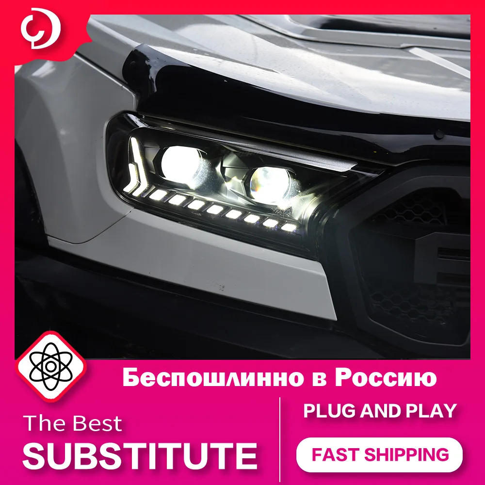 AKD Car Styling Headlights for Ford Ranger Everest 2015-2021 T6 FL T7 T8 Raptor Type LED Dual Projector Auto Accessories