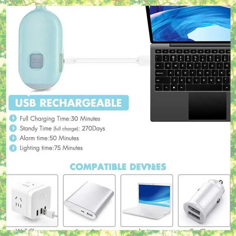 إنذار صوت الطوارئ الذكي القابل لإعادة الشحن، حلقة صفارة الإنذار الشخصية للطوارئ بقوة 130 ديسيبل مع ضوء LED، للنساء والأطفال وكبار السن، إلخ