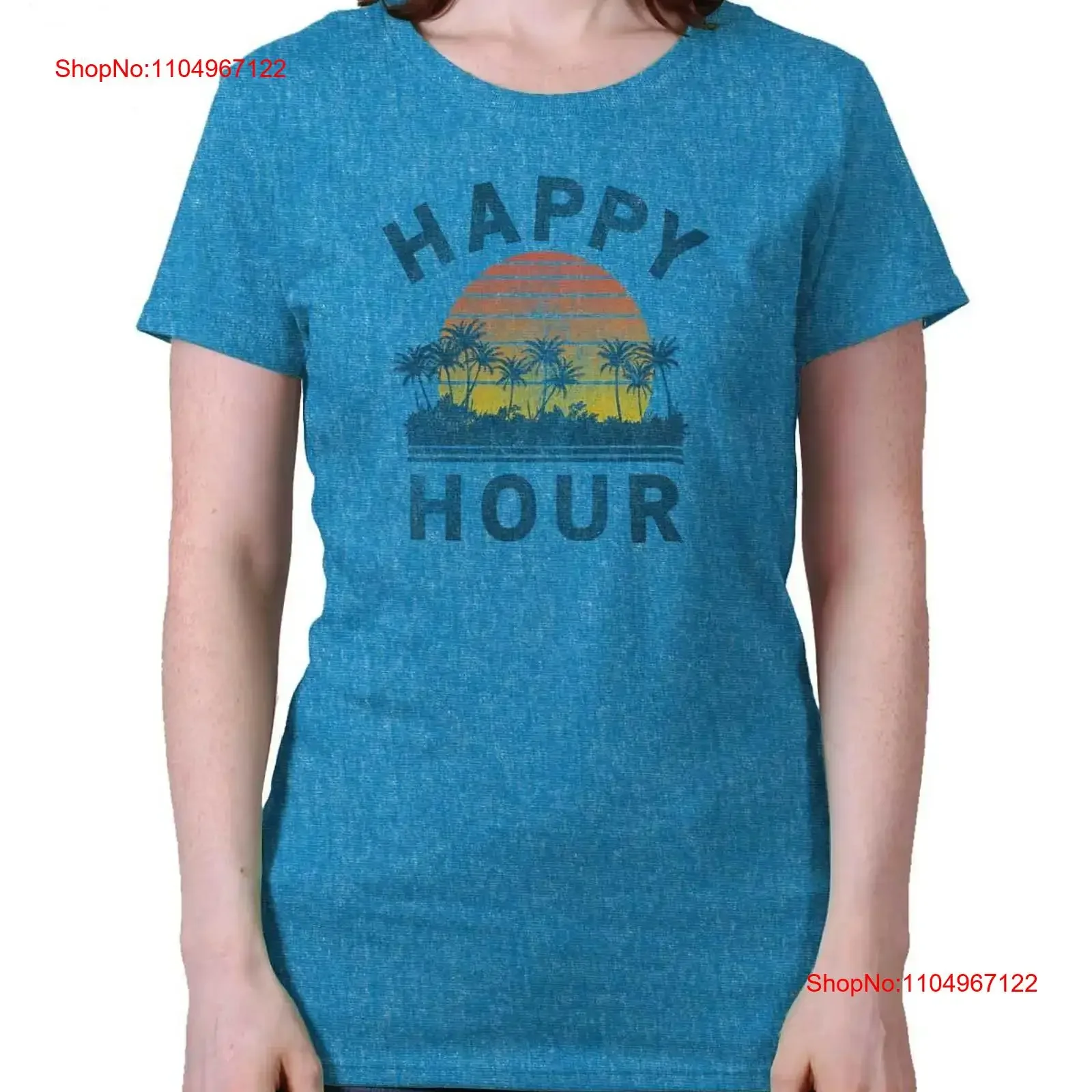

Винтажная ретро футболка с тропическим закатом Happy Hour для женщин, винтажная стильная модная дизайнерская одежда, удобная