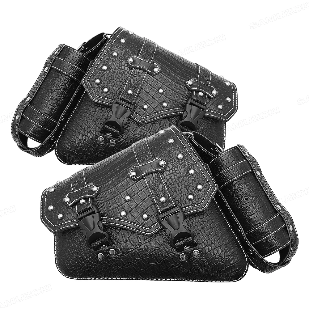 

PU Leather Saddle Bag Motorcycle Luggage Left+Right Side Tool Bag For Honda Suzuki Harley Sportster XL 883 XL1200 Black