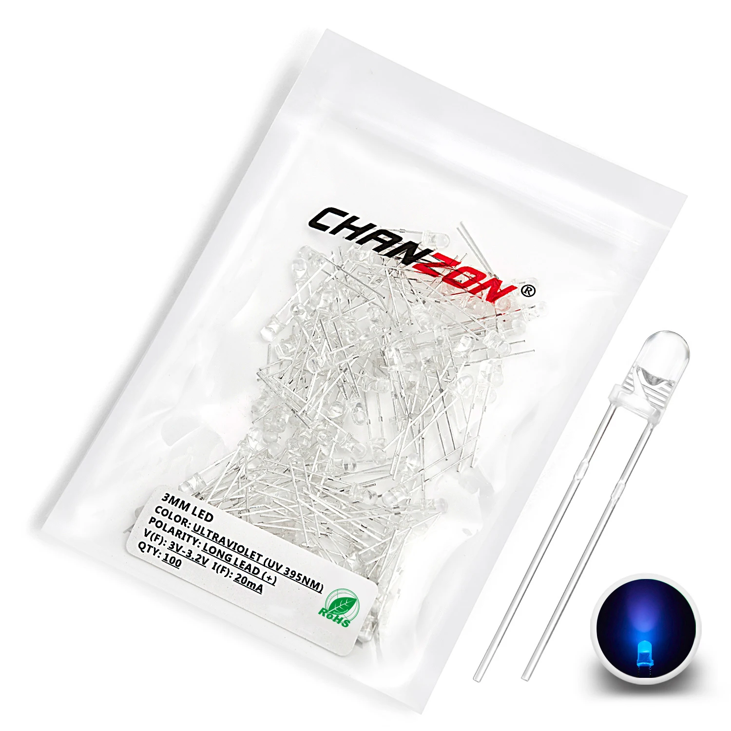 100 Stück 3 mm LED-Dioden, ultrahell, warmweiß, rot, grün, blau, UV-Lila, gelb, orange, rosa, 2 V, 3 V, mehrfarbiges Emitting-Sortiment