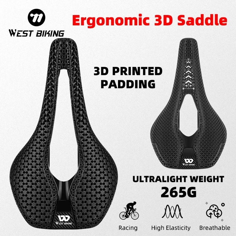 WEST BIKING Racing 3D Printed Bicycle Saddle Ultralight Shock Absorption Mountain Bike Seat Triathlon Road MTB Cycling Saddle