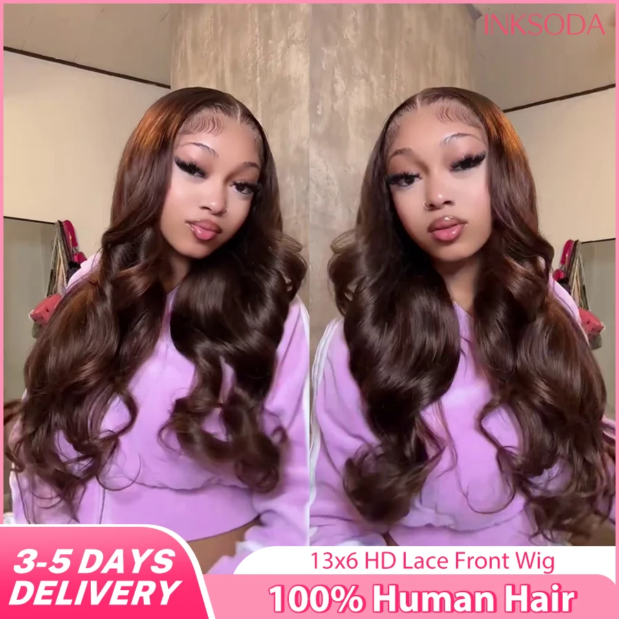 

Chocolate Brown Body Wave Human Hair Wig Brazilian 13x4 13x6 HD Lace Frontal Wigs For Women Brown Colored Human Hair Wig