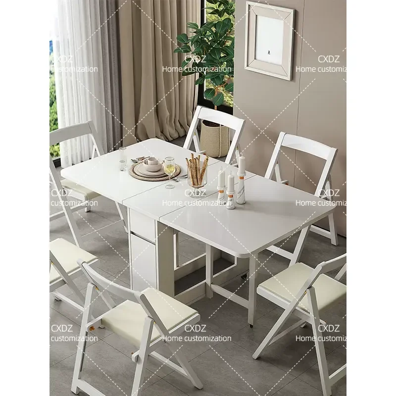 Zhiguang foldable dining table Nordic small household rectangular table movable modern simple dining table combination