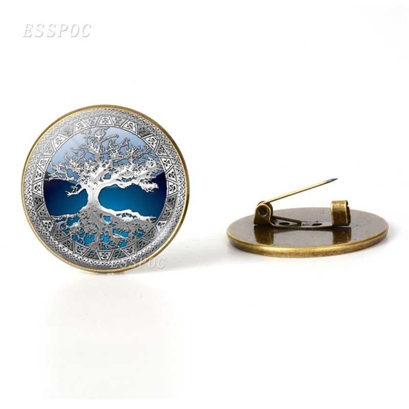 Tree of Life Simple Style Brooches Glass Cabochon Jewelry Bronze Art Brooches  Paintings Life Tree Pins Jewelry for Women Gifts