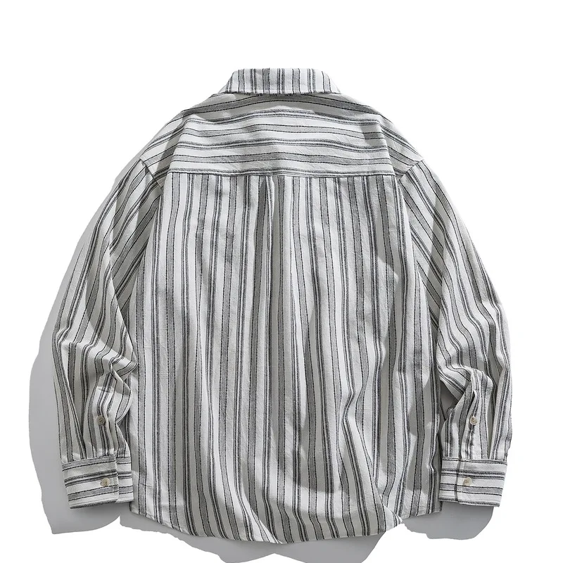 ACOMOSON EU US Size Stripe Work Shirt For Men Women Autumn Winter Loose-Fitting Travel Holiday Street Casual Long-Sleeve Shirt