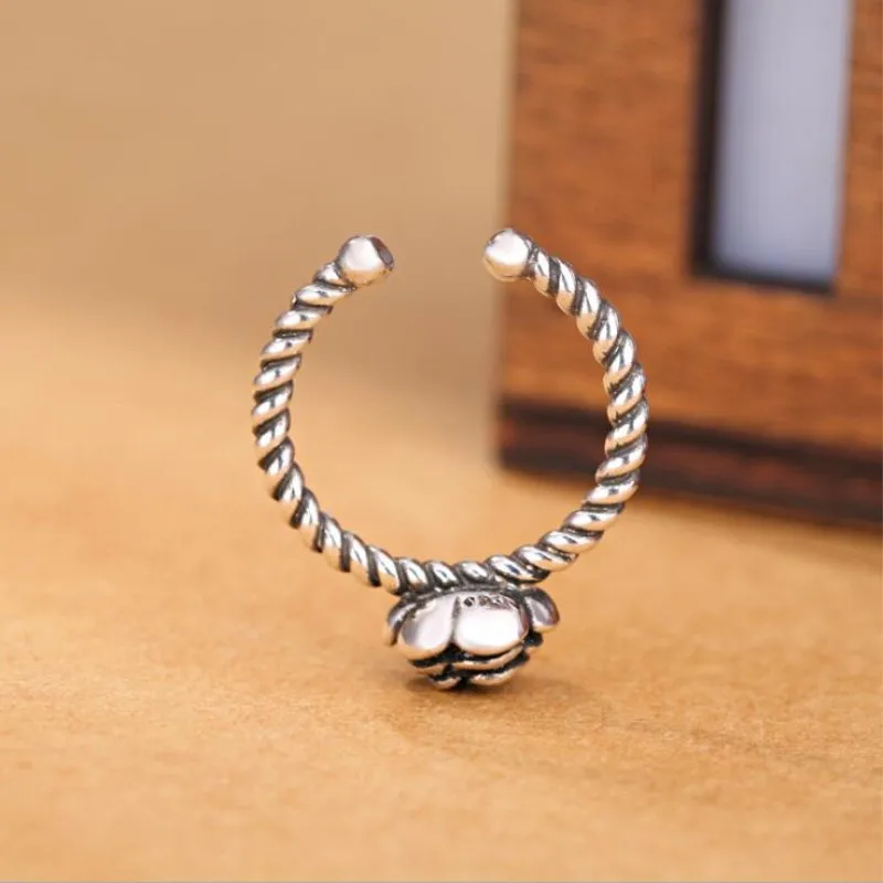 Women's 925 Sterling Silver Retro Black Rose Opening Ring