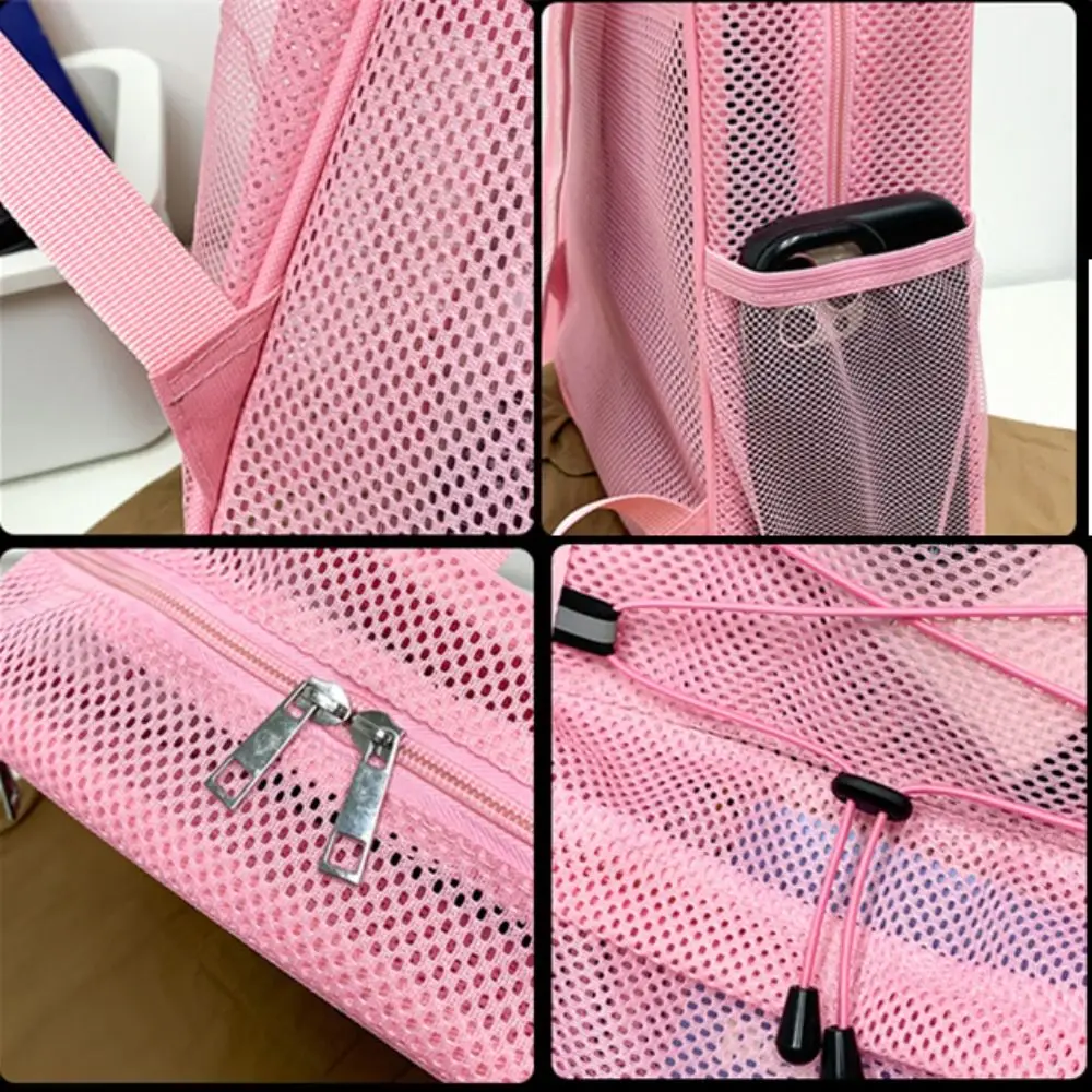 

Simple See Through Student Backpack Large Capacity Semi-transparent Travel Mesh Beach Bag Lightweight Wear-resistant School Bag