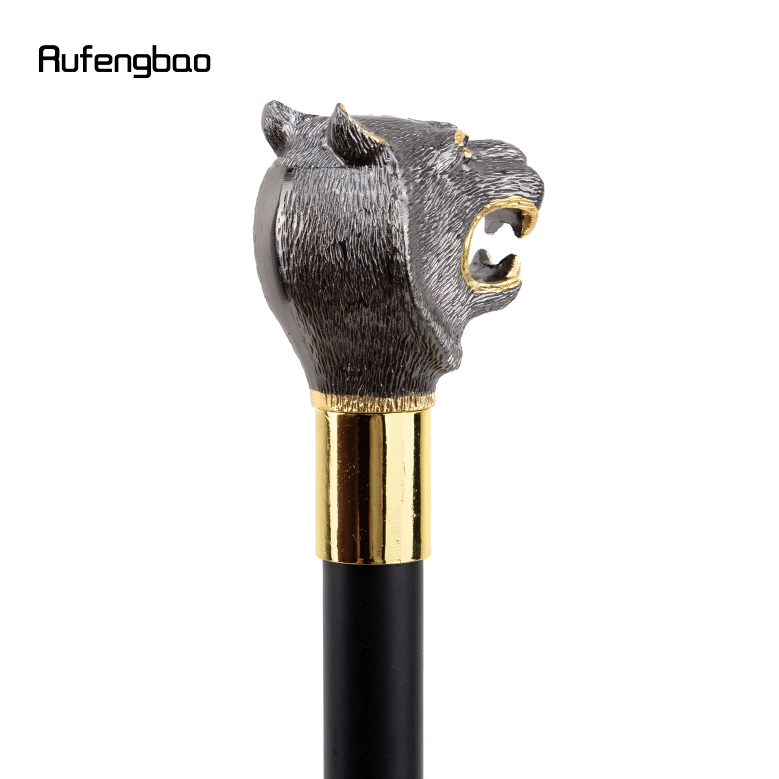 Golden Black Luxury Tiger Head Handle Walking Stick with Hidden Plate Self Defense Fashion Cane Plate Cosplay Crosier Stick 93cm