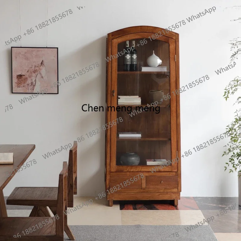 

Vintage Style Bookshelf Display Storage Simple Modern Organizer Japanese Living Room Glass Cabinet