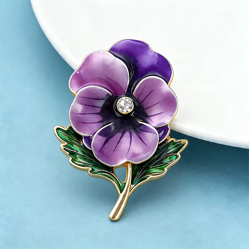Wuli&baby February Birthday Pansy Flower Brooches Pins For Women Lady Beautiful Enamel Flowers Office Party Brooch Fashion Gifts