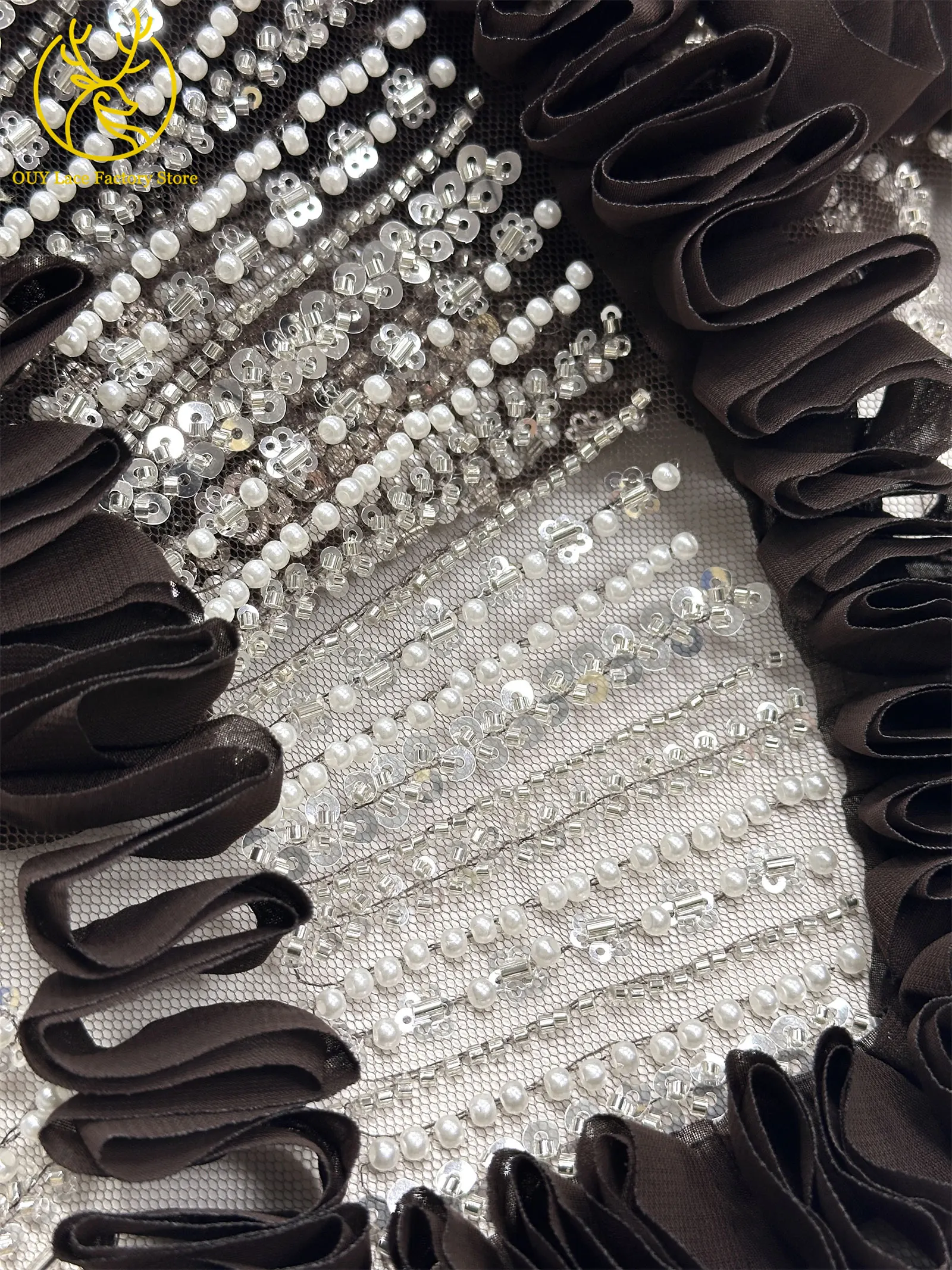 3D High-End Französischer Mesh-Stoff mit Stickerei und Perlen, Spitzenstoff 2026, Hochwertiger Afrikanischer Pailletten-Tüll für Hochzeitskleider zum Nähen – Detail 17