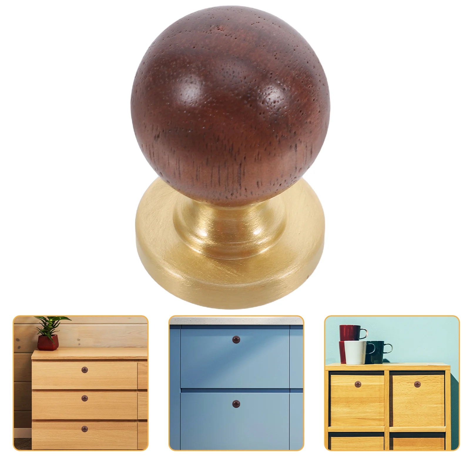 

1Set Vintage Drawer Handles Walnut Wood Brass Durable Single Hole Pulls for Cabinet Dresser Cabinet Handles Door Handle Vintage