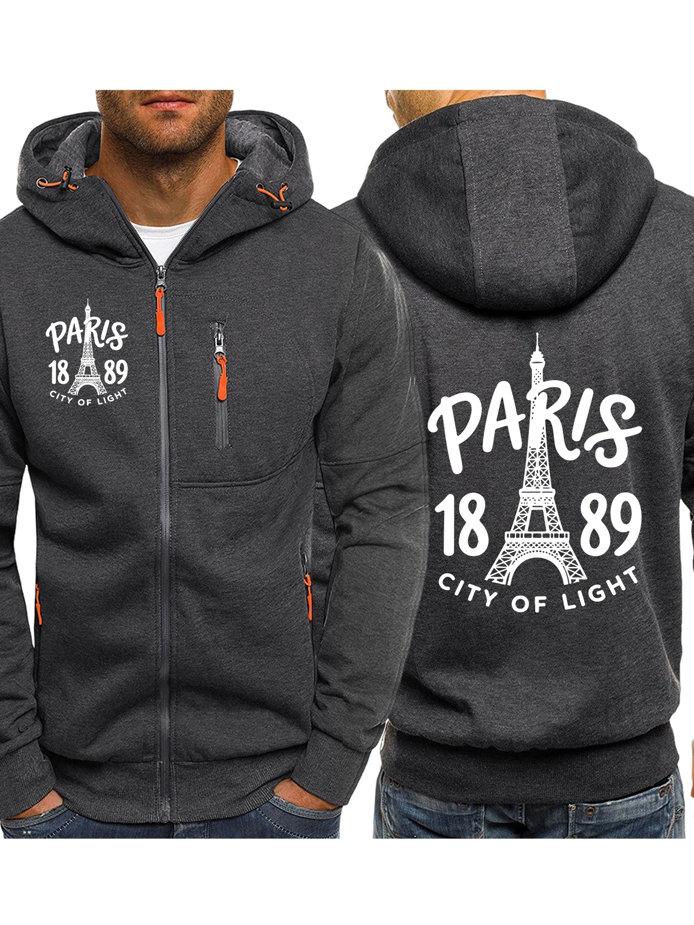 

Парижский город света 1889S с принтом, мужская толстовка на молнии, модная свободная толстовка, мягкая повседневная толстовка, осенняя флисовая мужская одежда