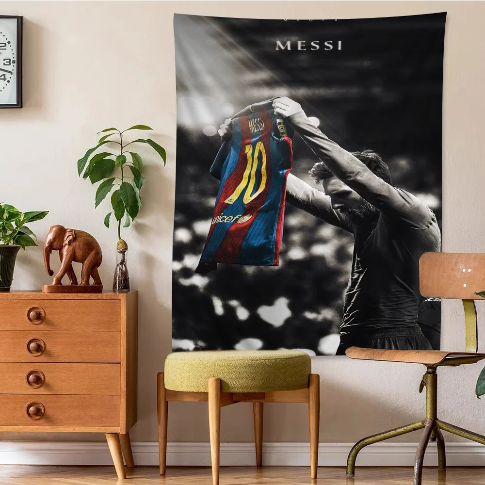 Messi Splatter Art Wall Tapestry, Back View Jersey Design, Soft Decor for Dorm Rooms & Soccer Enthusiasts & Sports Collectors