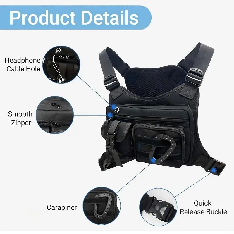 Tactical Chest Vest Pack Multi-Pocket Sports Bag Vest With Adjustable Shoulder Strap Hands-Free Bag Cycling Hiking Outdoor Gear