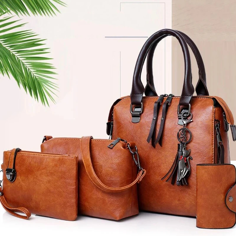 Women Composite Fashion Bag Luxury Leather Purse Handbags Famous Brands Designer Top-Handle Female Shoulder Bag 4pcs/set