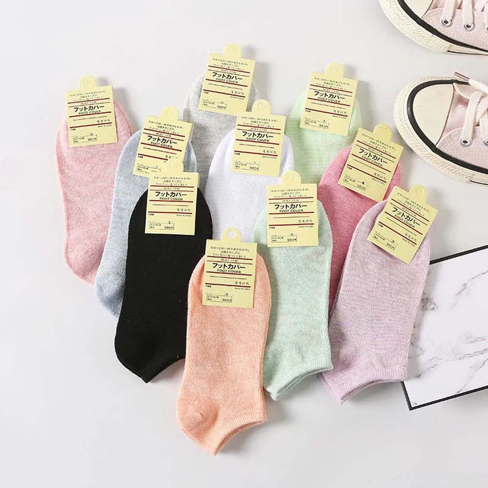 10 Pairs Cotton Women Short Socks Set Hosiery Anti Slip Solid Color Boat Socks Mixing Color Sweat Absorption Female Ankle Socks