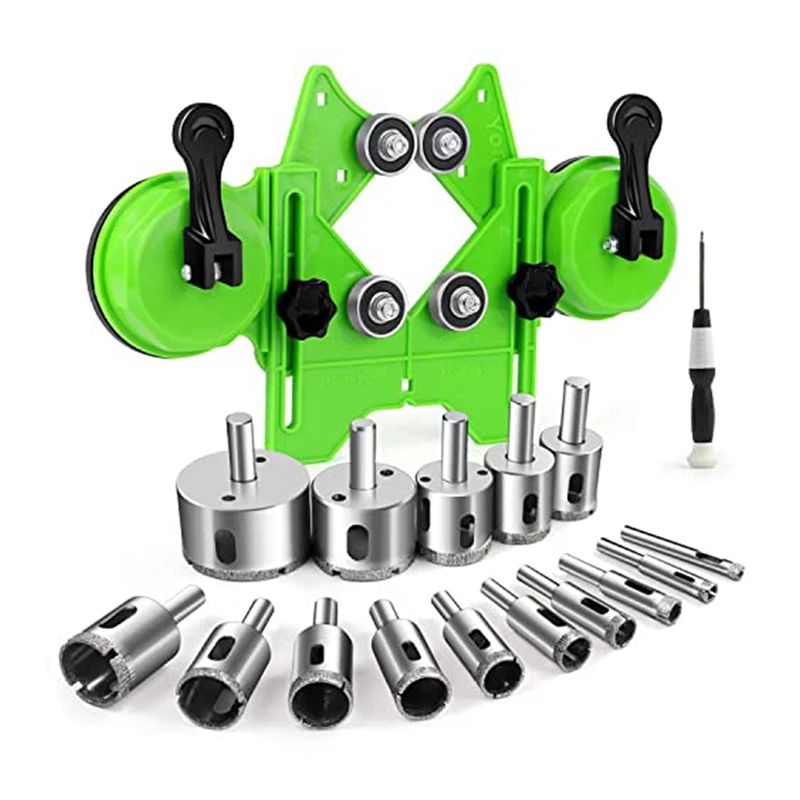 

17 PCS Drill Bits Sets Hollow Drill Set With Double Suction Cups Guide Jig Fixture From 4Mm-83Mm