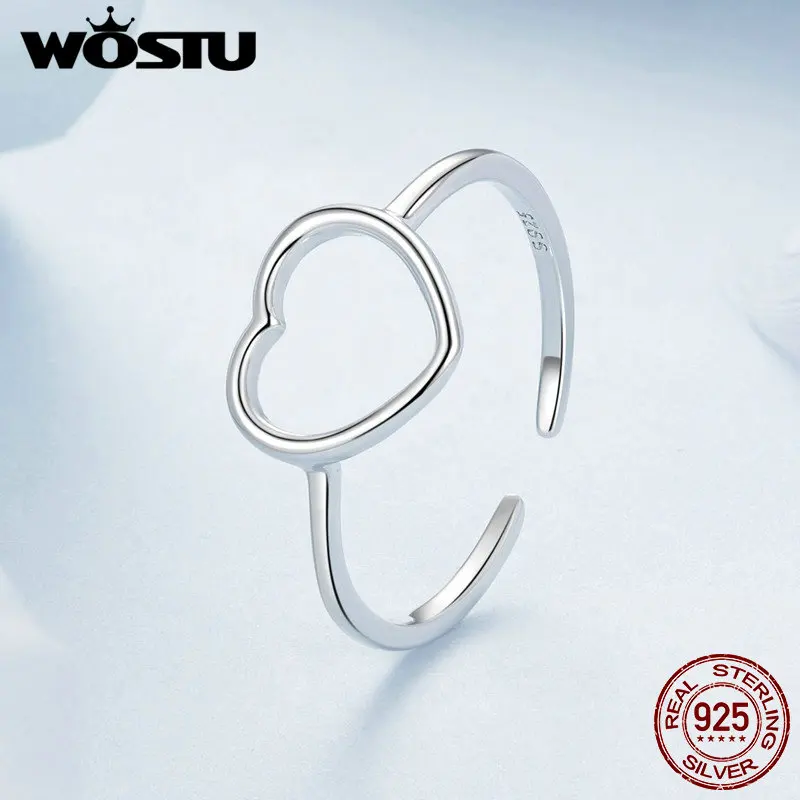 WOSTU Original 925 Sterling Silver Heart Joint Ring 18K Gold Plated Finger Ring For Women Lover Ring Fine Jewelry Dating Gift