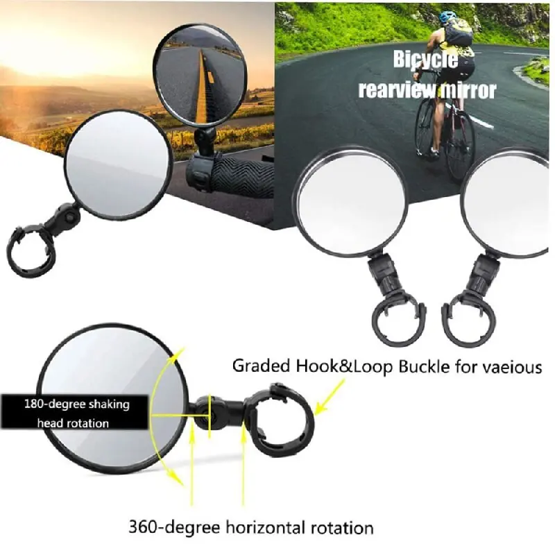 Bicycle Rearview Mirror 360 Adjustable Rotate Wide Angle Bike Rear View Mirrors Cycling Handlebar Easy to Install Convex Mirror