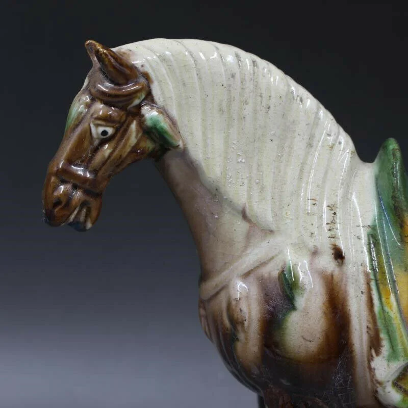 Antique China Handwork Old Porcelain Tang Tri-Color Glazed Ceramics War Horse