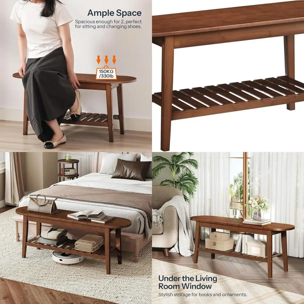 

Bamboo 2-Tier Farmhouse Storage Bench, Indoor Wooden Entryway Furniture for Various Rooms, Brown BR06CD01